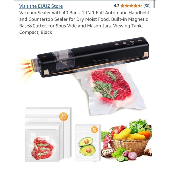 EEUZ Other - EEUZ Vacuum Sealer 2 IN 1 Handheld Automatic‎ Food Sealer 40 Bags Black